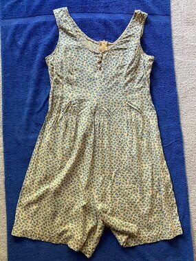 Vintage Moda International Yellow/Blue Floral Rayon Playsuit, Small
